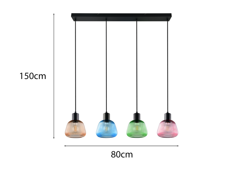 Pendelleuchte QUENYA mit Glasschirmen Bunt 4-flammig, Breite 90cm