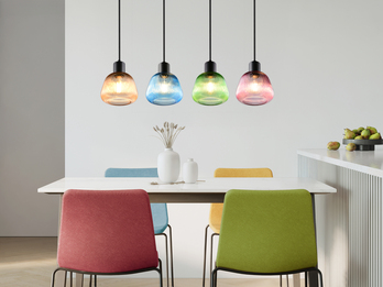Pendelleuchte QUENYA mit Glasschirmen Bunt 4-flammig, Breite 90cm