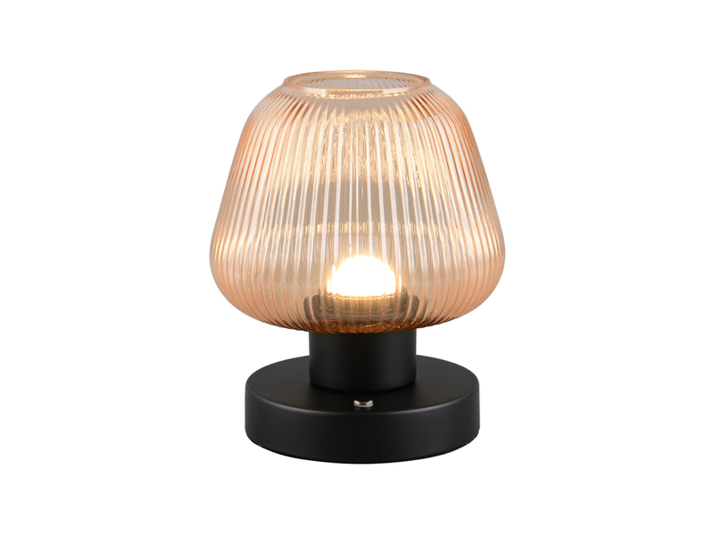 Kabellose LED Akku Tischleuchte QUENYA Glasschirm Bernstein, Höhe 18cm