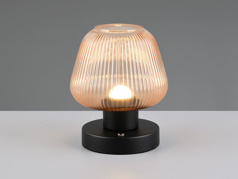 Kabellose LED Akku Tischleuchte QUENYA Glasschirm Bernstein, Höhe 18cm
