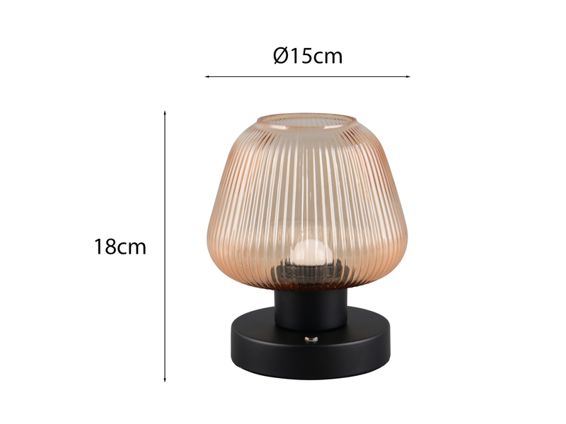 Kabellose LED Akku Tischleuchte QUENYA Glasschirm Bernstein, Höhe 18cm