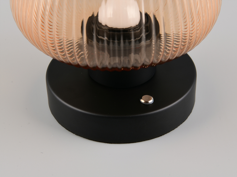 Kabellose LED Akku Tischleuchte QUENYA Glasschirm Bernstein, Höhe 18cm