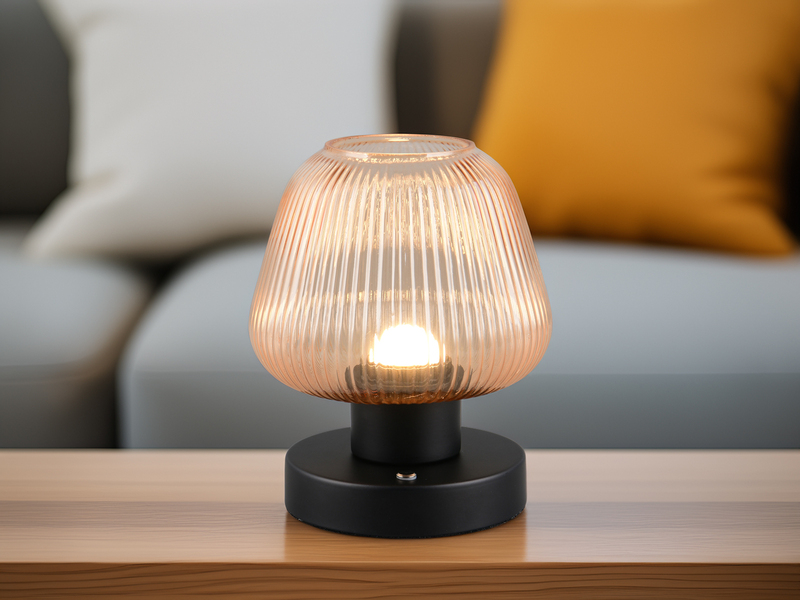 Kabellose LED Akku Tischleuchte QUENYA Glasschirm Bernstein, Höhe 18cm