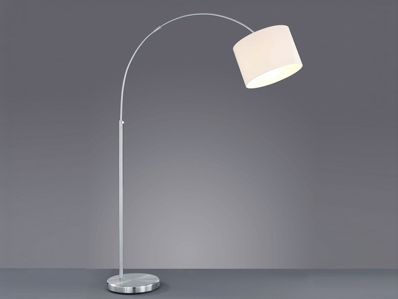 Große Bogenlampe HOTEL E27 Stoffschirm Weiß, höhenverstellbar von 150-215cm