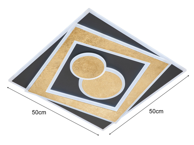 LED Deckenleuchte RATIO Schwarz Gold mit Fernbedienung, 50x50cm