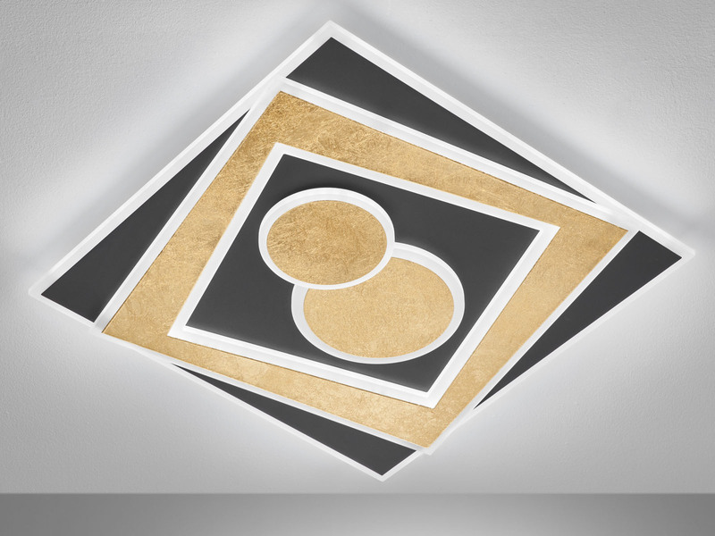 LED Deckenleuchte RATIO Schwarz Gold mit Fernbedienung, 50x50cm