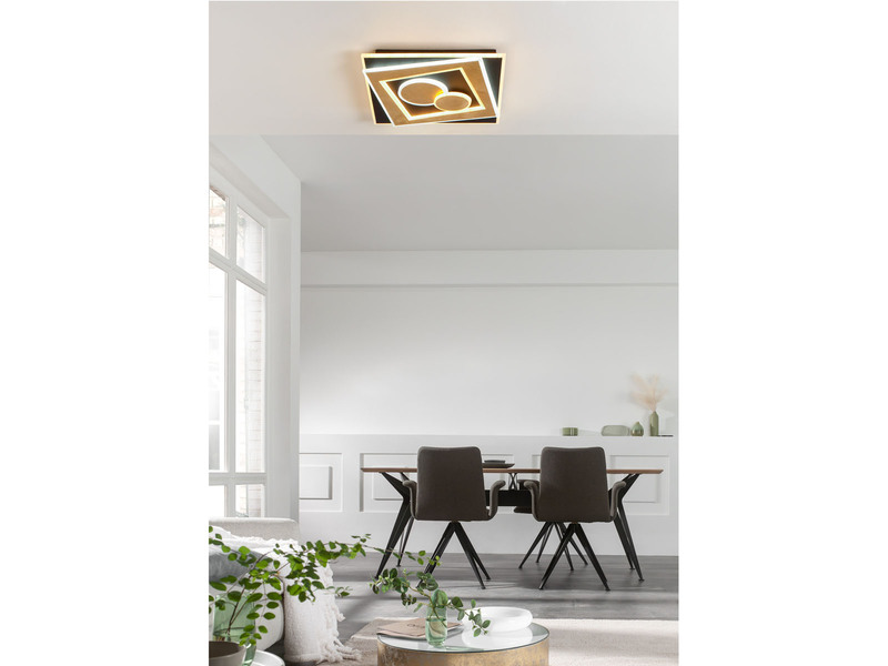 LED Deckenleuchte RATIO Schwarz Gold mit Fernbedienung, 50x50cm