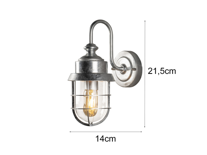 Robuste LED Außenwandleuchte aus feuerzinktem Stahl Höhe 21,5cm