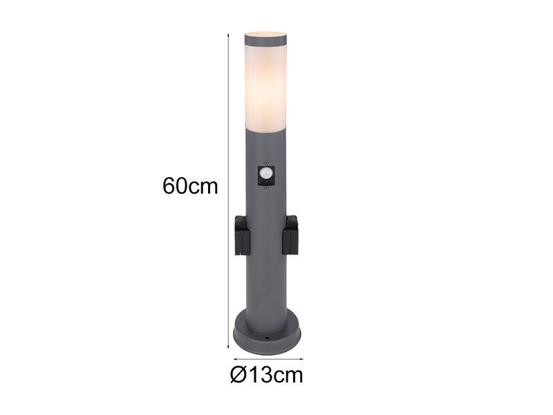 LED Wegeleuchte mit Bewegungsmelder & Steckdosen in Anthrazit & Opal, H 60cm