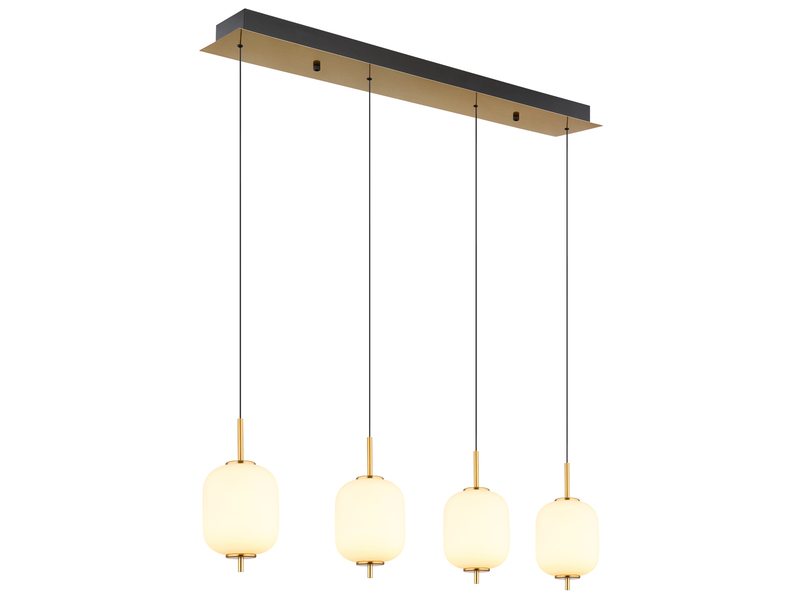 LED Pendelleuchte EWALD 4-flammig aus Metall Messing & Opalglas, B 94,5cm