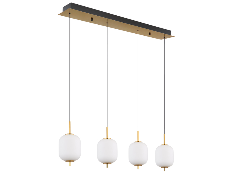 LED Pendelleuchte EWALD 4-flammig aus Metall Messing & Opalglas, B 94,5cm