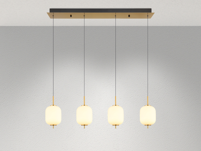 LED Pendelleuchte EWALD 4-flammig aus Metall Messing & Opalglas, B 94,5cm
