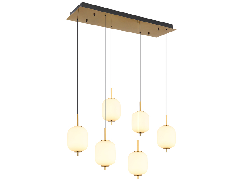 LED Pendelleuchte EWALD 6-flammig aus Metall Messing & Opalglas, B: 80,5cm