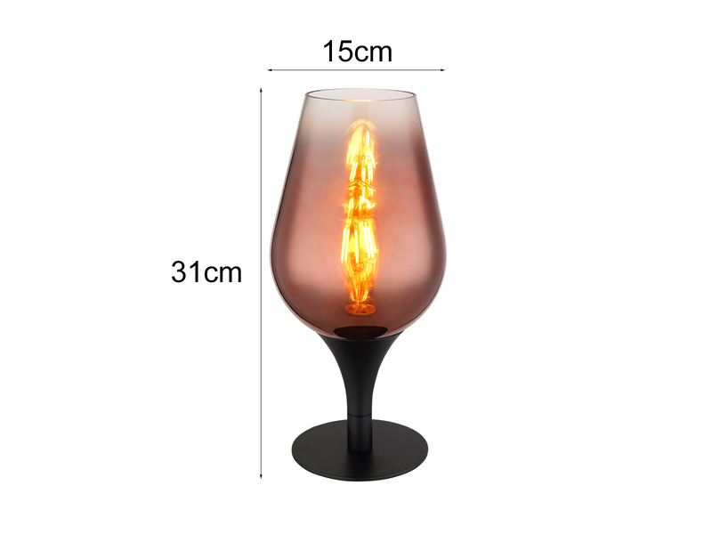 Ausgefallene Tischleuchte LAVUS mit Glas Lampenschirm Kupferfarbig, Höhe 31cm