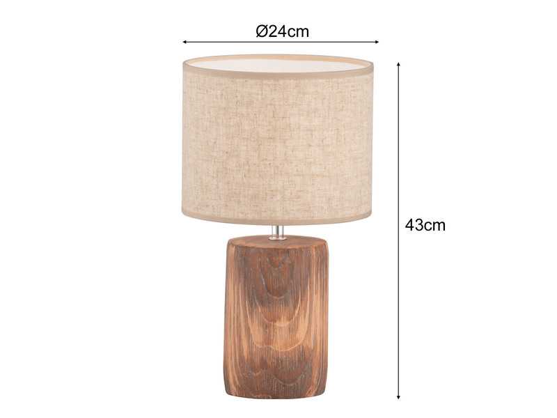 LED Tischlampe mit Leinenschirm Beige & Betonfuß Holzoptik, 43cm groß