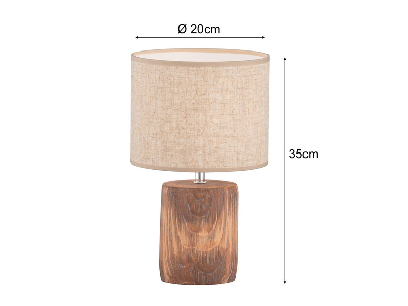 LED Tischlampe mit Leinenschirm Beige & Betonfuß Holzoptik, Höhe 35cm