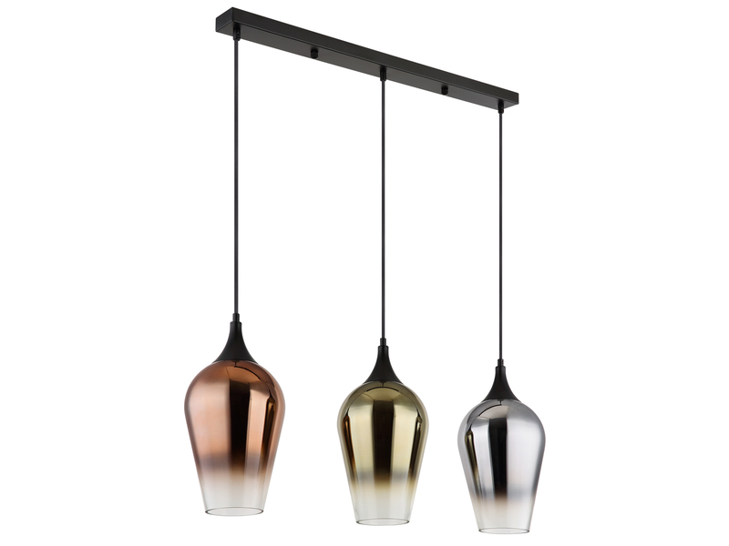 Ausgefallene Pendelleuchte LAVUS mit drei bunten Glasschirmen, Breite 83cm