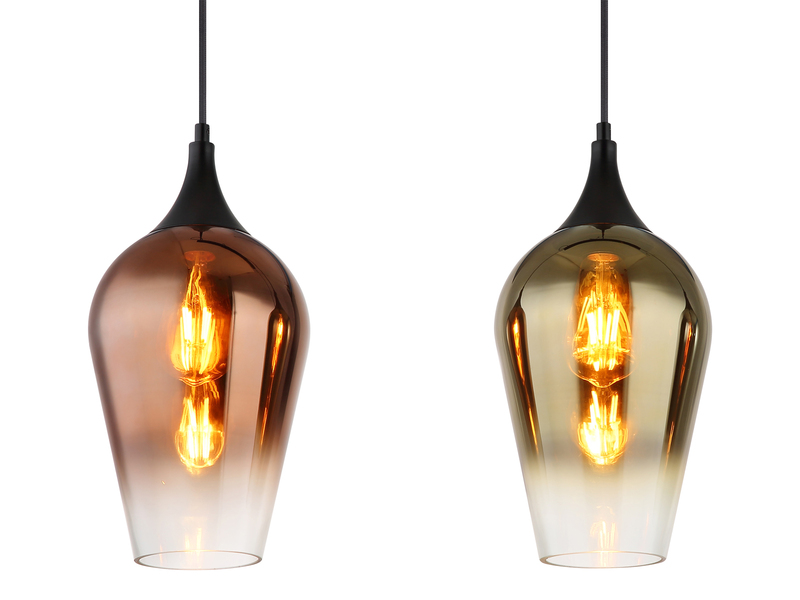 Ausgefallene Pendelleuchte LAVUS mit drei bunten Glasschirmen, Breite 83cm