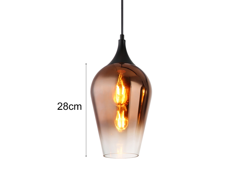Ausgefallene Pendelleuchte LAVUS mit drei bunten Glasschirmen, Breite 83cm