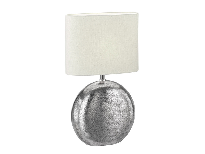 Tischleuchte CHAMBERY, Metallfuß Silber Antik, Leinenschirm Beige, 53cm groß