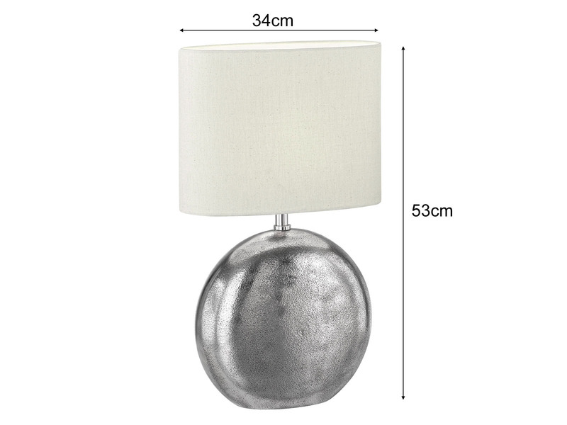 LED Tischlampe mit Metallfuß Silber Antik & Leinenschirm Beige, 53cm groß