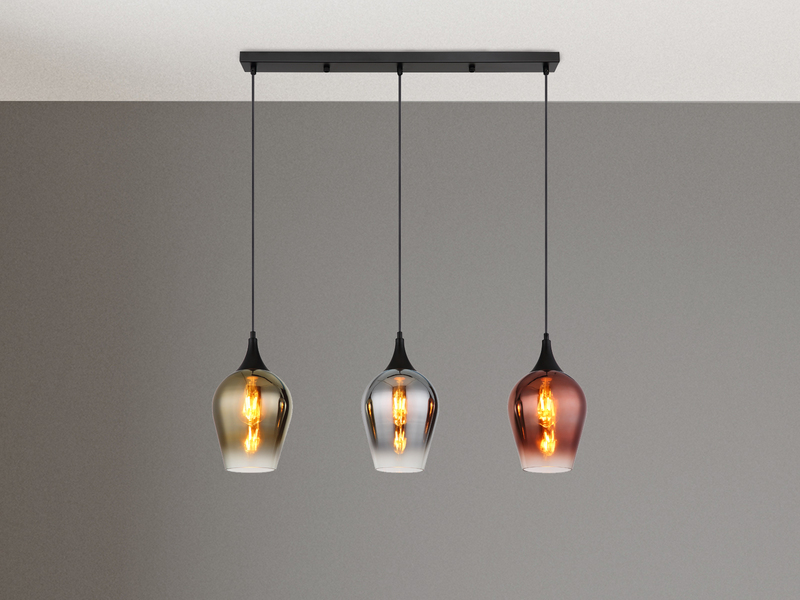 Ausgefallene Pendelleuchte LAVUS 3-flammig Glasschirme bunt, Breite 83cm