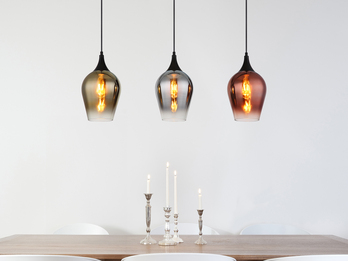 Ausgefallene Pendelleuchte LAVUS 3-flammig Glasschirme bunt, B: 83cm