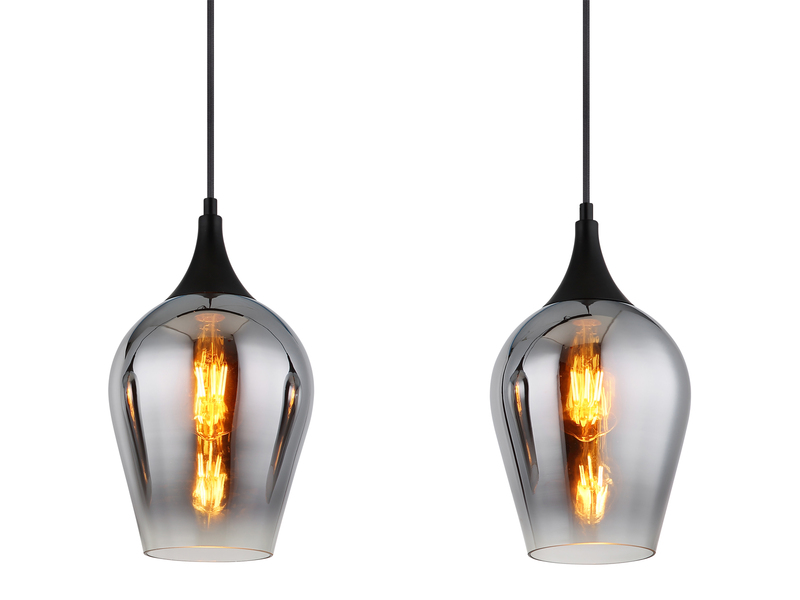 Ausgefallene Pendelleuchte LAVUS mit drei Rauchglas Schirmen, Breite 83cm