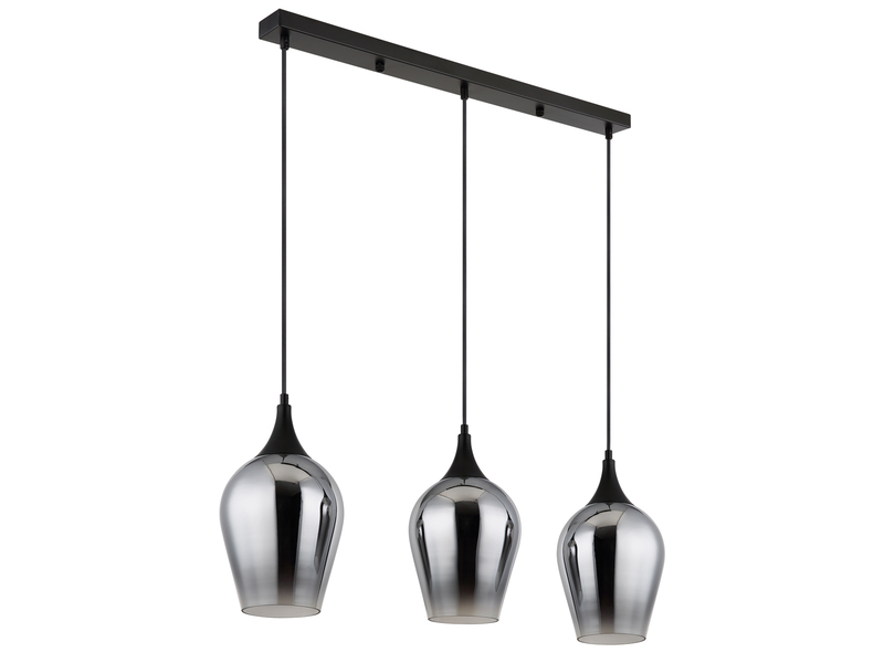 Ausgefallene Pendelleuchte LAVUS mit drei Rauchglas Schirmen, Breite 83cm