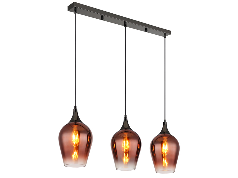Ausgefallene Pendelleuchte LAVUS mit drei Kupferfarbigen Schirmen, B: 83cm