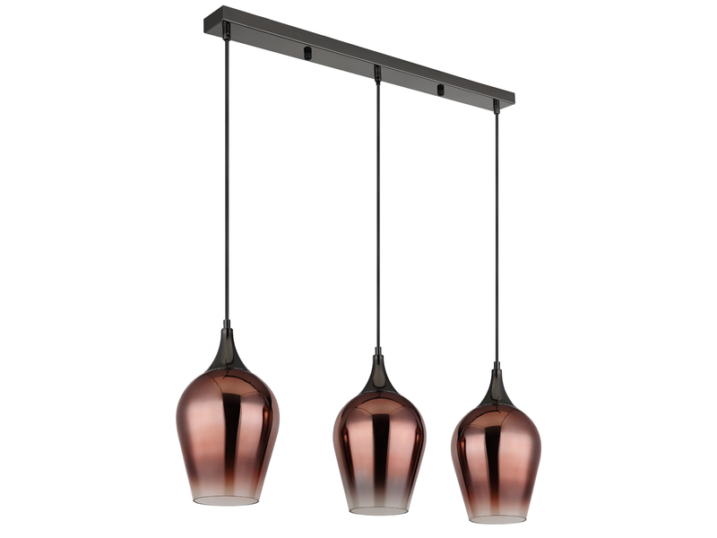 Ausgefallene Pendelleuchte LAVUS mit drei Kupferfarbigen Schirmen, B: 83cm