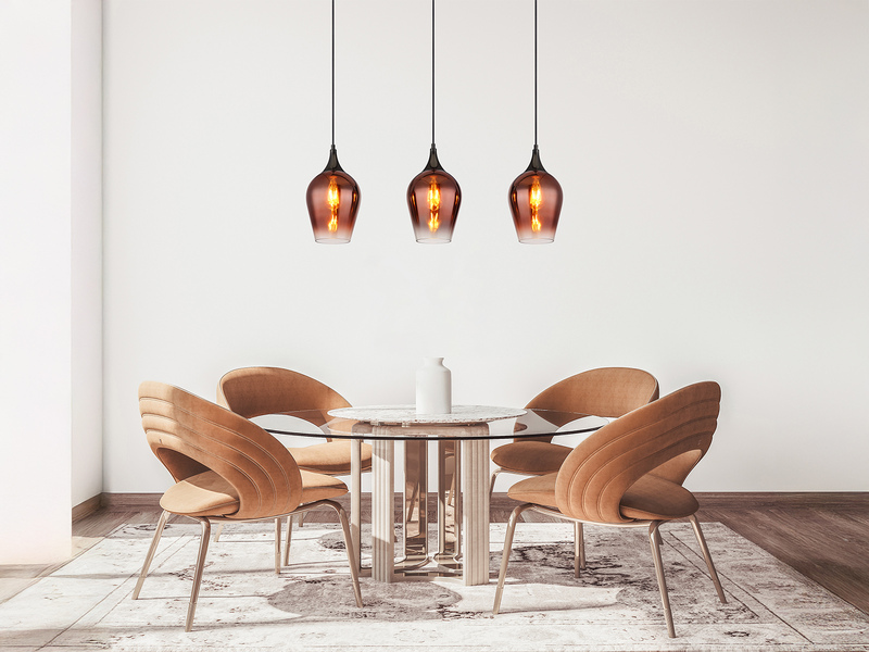 Ausgefallene Pendelleuchte LAVUS mit drei Kupferfarbigen Schirmen, B: 83cm