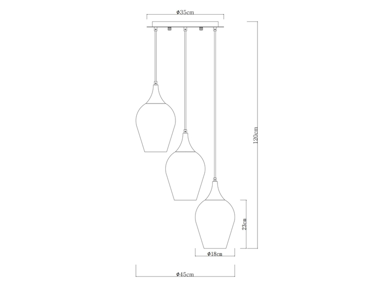 Ausgefallene Pendelleuchte LAVUS mit drei bunten Glas Lampenschirmen, Ø45cm