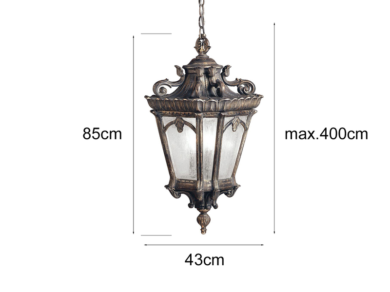 Extra große antike Hängelaterne TOURNAI Bronzefarbig, Ø 43cm