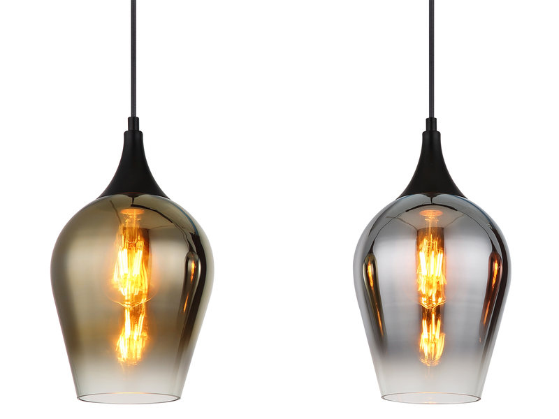 Ausgefallene LED Pendelleuchte 3-flammig Glasschirme bunt, B: 83cm