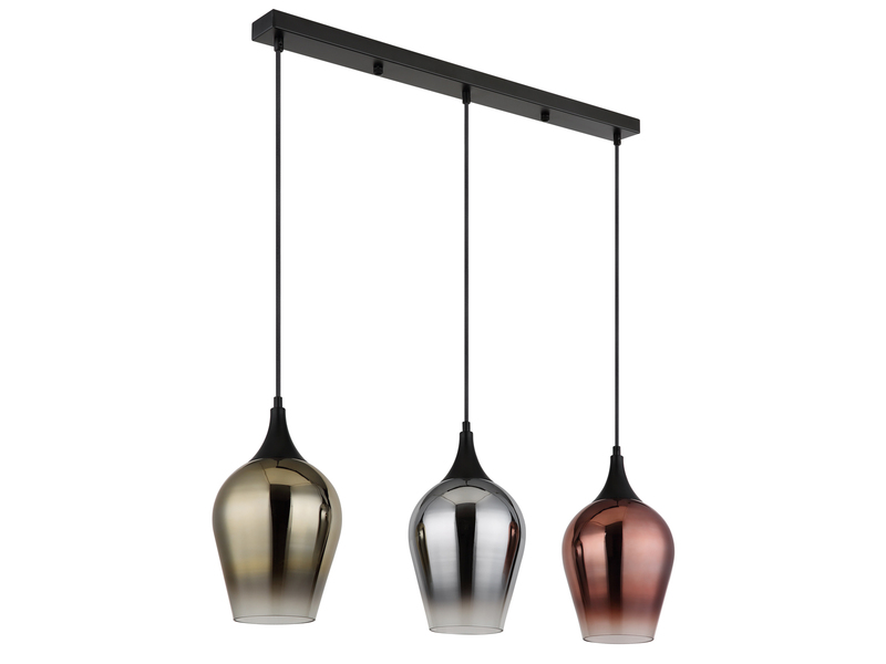 Ausgefallene LED Pendelleuchte 3-flammig Glasschirme bunt, B: 83cm