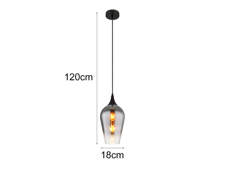 Kleine LED Pendelleuchte 1-flammig Rauchglas Lampenschirm, Ø18cm