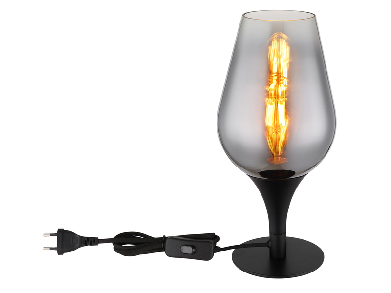 Ausgefallene LED Tischleuchte mit Rauchglas Lampenschirm, Höhe 31cm