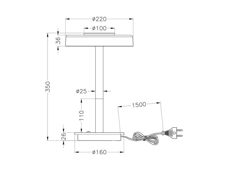 Dimmbare LED Tischleuchte CELESTE mit Holz & Glasschirm, Höhe 35cm