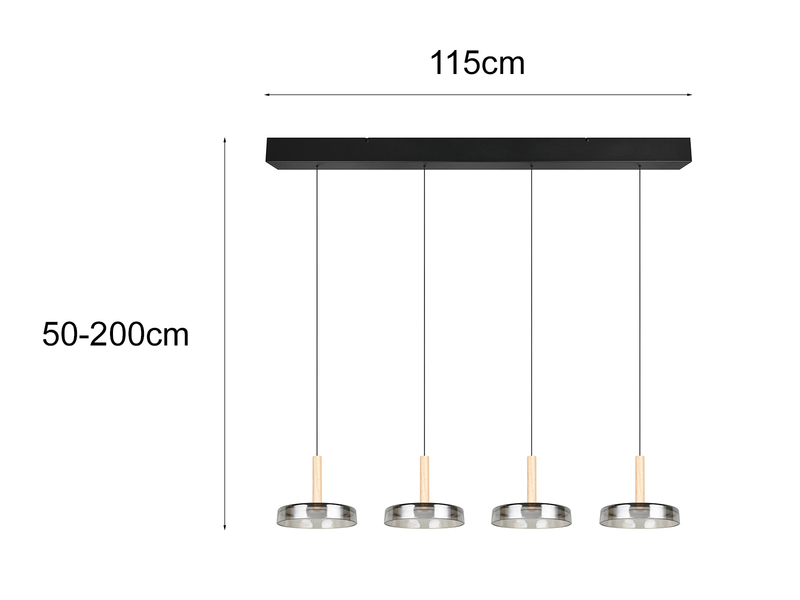 LED Pendelleuchte CELESTE 4-flammig höhenverstellbar Glas Chrom B: 115cm