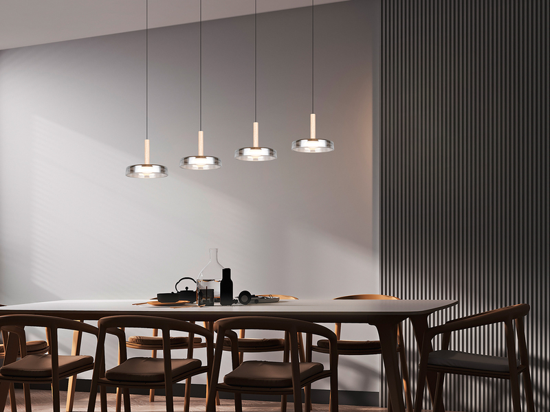 LED Pendelleuchte CELESTE 4-flammig höhenverstellbar Glas Chrom B: 115cm