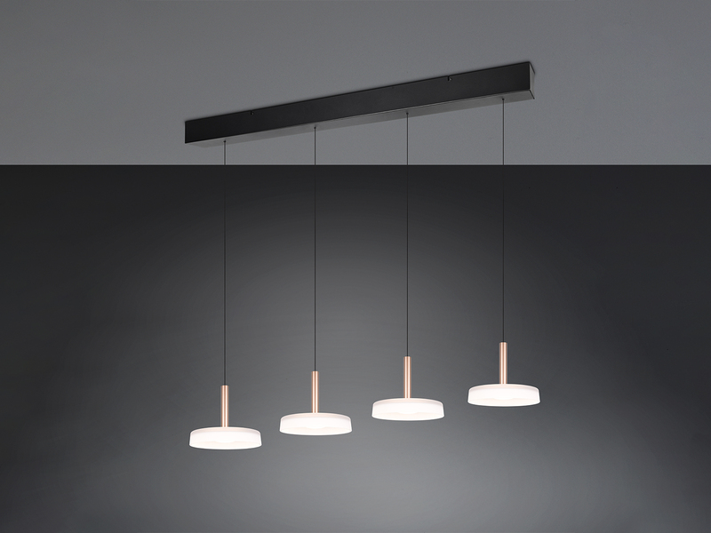 LED Pendelleuchte CELESTE 4-flammig höhenverstellbar Glas Weiß, B: 115cm