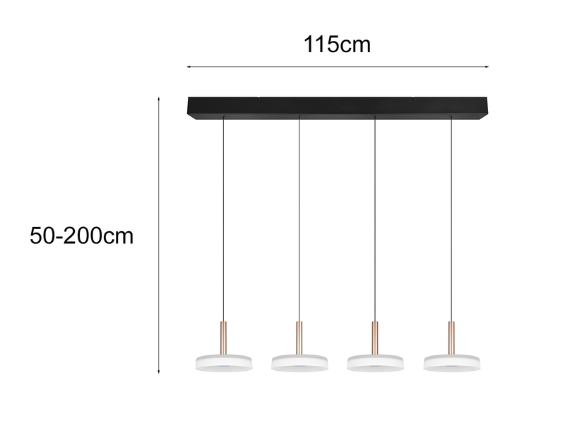 LED Pendelleuchte CELESTE 4-flammig höhenverstellbar Glas Weiß, B: 115cm
