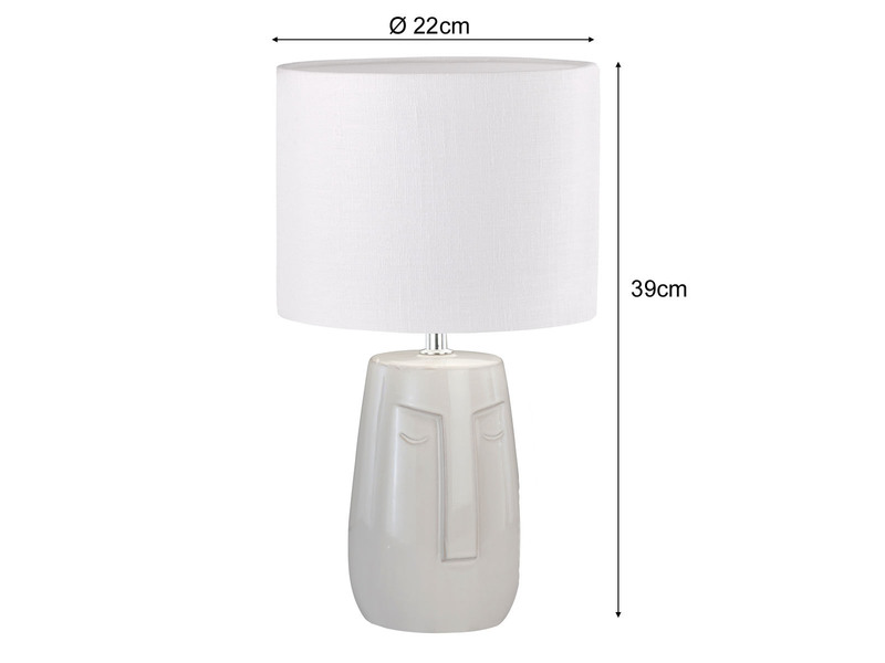 LED Tischlampe mit Keramikfuß Beige & Leinenschirm Weiß, 39cm groß