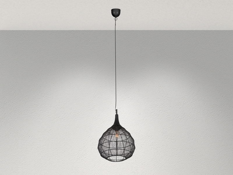 Pendelleuchte SORAYA mit Drahtgeflecht Lampenschirm Schwarz, Ø 42cm