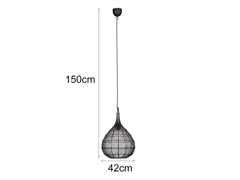 Große Pendelleuchte SORAYA mit Drahtgeflecht Lampenschirm Schwarz, Ø42cm