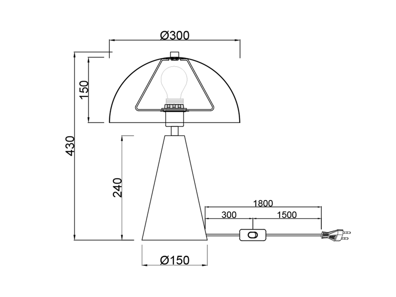 Große LED Tischleuchte in Pilzform aus Metall Schwarz, Höhe 43cm