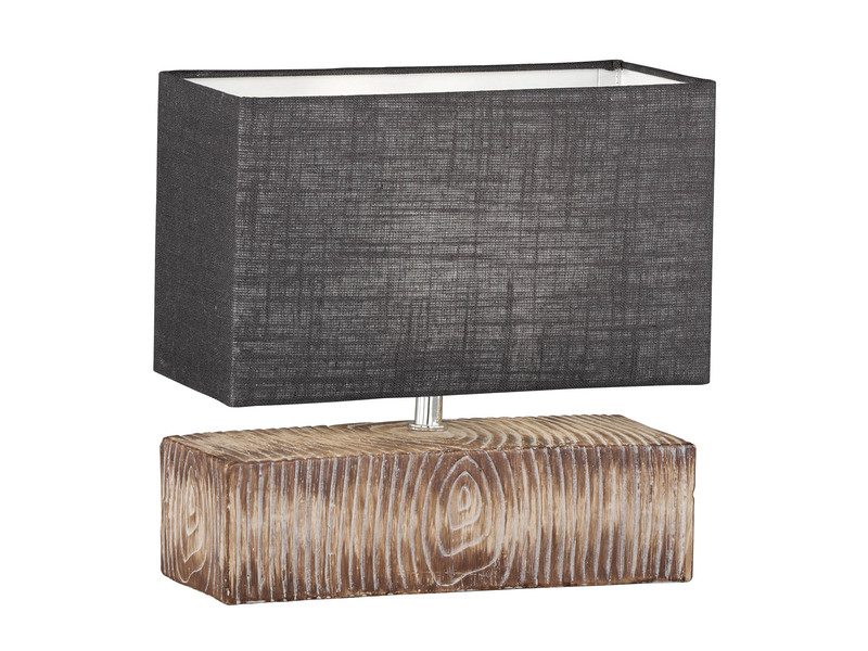 Tischleuchte HAUKE Keramikfuß Holzoptik & Leinenschirm Grau, Höhe 30cm