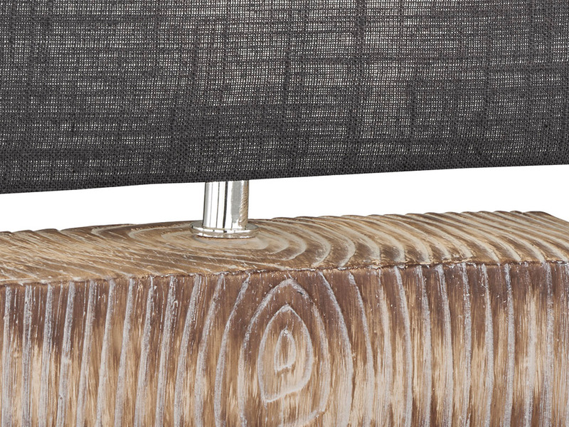 Tischleuchte HAUKE Keramikfuß Holzoptik & Leinenschirm Grau, Höhe 30cm