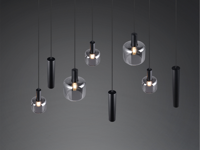 Pendelleuchte MATARO 8-flammig aus Metall mit Glasschirmen Chrom, B: 118cm